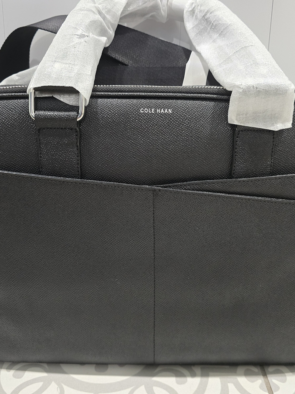 Cole Haan Black Leather Laptop Briefcase with Exterior Pocket - Picture 3 of 4